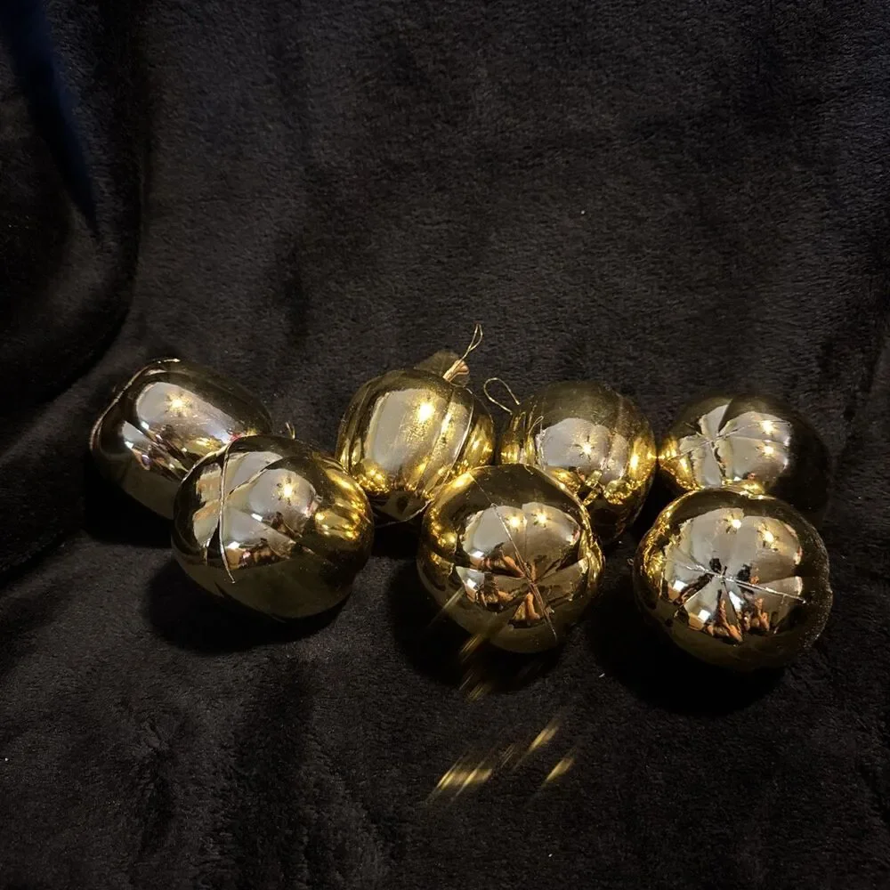 Vintage 70s Set Of 7 Plastic Gold Apple Ornaments